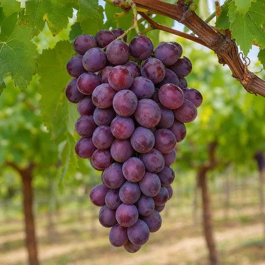Ripe purple grapes growing on a grape vine