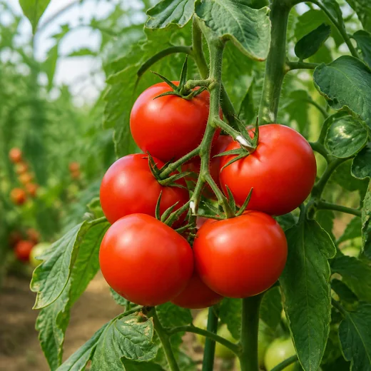 Ripe red tomatoes growing on a tomato vine